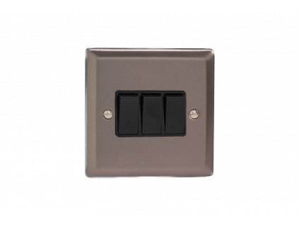 Designový vypínač Kolébkový vypínač ROCKER - 3-modulový schodišťový (č.6); jednosměrný (č.1) 10A 1-pólový KLASICKÉ - cínová / černé kolébky, XR3B