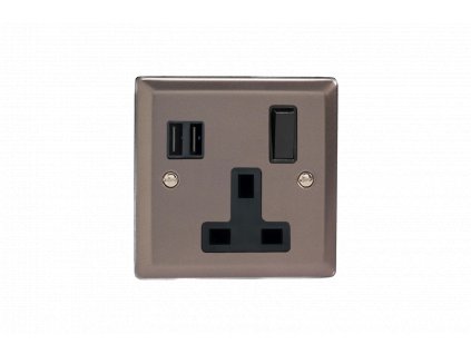 Designová zásuvka Síová zásuvka MAINS SOCKET - 1-modulový 13A 1-pólový britská zásuvka KLASICKÉ - cínová / èerný, XR4U2SB