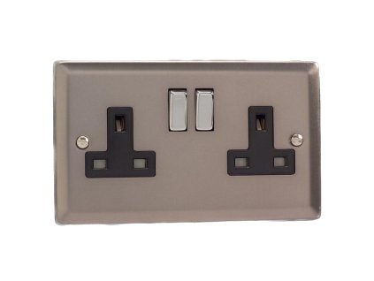 Designová zásuvka Síová zásuvka MAINS SOCKET - 2-modulový 13A 2-pólový britská zásuvka KLASICKÉ - cínová / èerná, XR5DB
