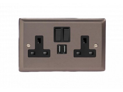 Designová zásuvka Síová zásuvka MAINS SOCKET - 2-modulový 13A 1-pólový britská zásuvka KLASICKÉ - cínová / èerný, XR5U2SB