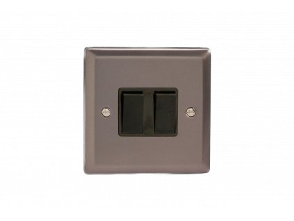 Designový vypínač Kolébkový vypínač ROCKER - 2-modulový schodišťový (č.6); jednosměrný (č.1) 10A 1-pólový KLASICKÉ - cínová / černé kolébky, XR2B