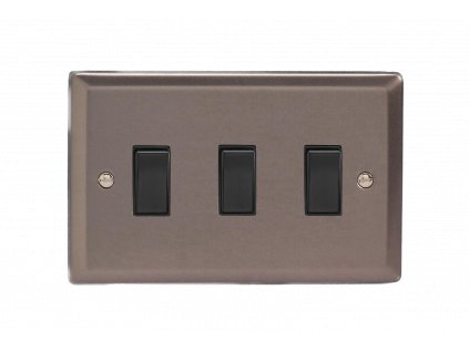 Designový vypínač Kolébkový vypínač ROCKER - 3-modulový schodišťový (č.6); jednosměrný (č.1) 10A 1-pólový KLASICKÉ - cínová / černé kolébky, XR93B