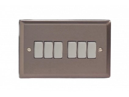 Designový vypínaè Kolébkový vypínaè ROCKER - 6-modulový schodiový (è.6); jednosmìrný (è.1) 10A 1-pólový KLASICKÉ - cínová / chromové kolébky, XR96D
