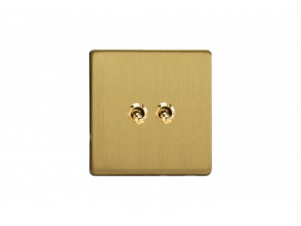 Designový vypínač Páčkový vypínač TOGGLE - 2-modulový schodišťový (č.6); jednosměrný (č.1) 10A 1-pólový BEZŠROUBKOVÉ - kartáčovaná mosaz / mosazné páčky, 978 packovy vypinac varilight toggle schodistovy 2 modulovy 10a brousena mosaz screwless eu