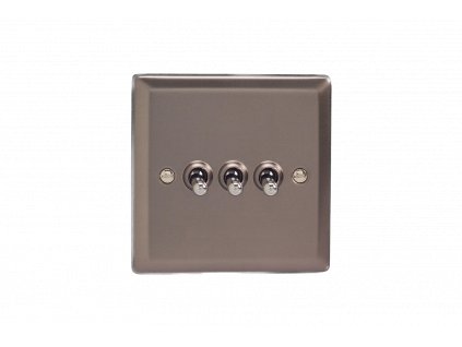 Designový vypínač Páčkový vypínač TOGGLE - 3-modulový schodišťový (č.6); jednosměrný (č.1) 10A 1-pólový KLASICKÉ - cínová / chromové páčky, XRT3