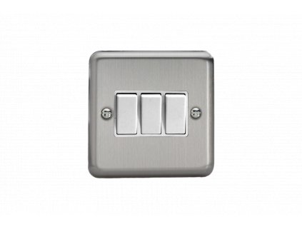 Designový vypínač Kolébkový vypínač ROCKER - 3-modulový schodišťový (č.6); jednosměrný (č.1) 10A 1-pólový KLASICKÉ - matně chromová / bílé kolébky, XS3W