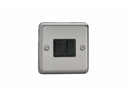 Designový vypínač Kolébkový vypínač ROCKER - 2-modulový schodišťový (č.6); jednosměrný (č.1) 10A 1-pólový KLASICKÉ - matně chromová / černé kolébky, XS2B