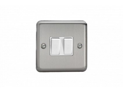 Designový vypínaè Kolébkový vypínaè ROCKER - 2-modulový køíový (è.7) 10A 1-pólový KLASICKÉ - matnì chromová / bílé kolébky, XS2W