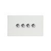 Designový vypínač Páčkový vypínač TOGGLE - 4-modulový schodišťový (č.6); jednosměrný (č.1) 10A 1-pólový BEZŠROUBKOVÉ - prémiová bílá / chromové páčky, XDQT9S