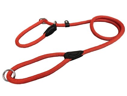 Vodítko předváděcí JEDNOBAREVNÉ lano, šité kůží - Červená (varianta 12mm x 130cm)