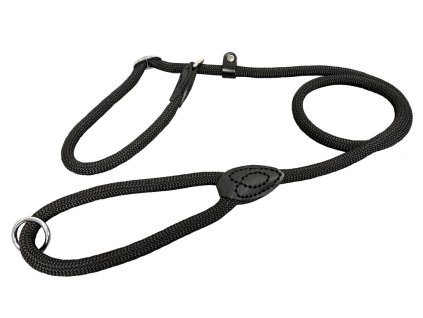 Vodítko předváděcí JEDNOBAREVNÉ lano, šité kůží - Černá (varianta 12mm x 130cm)