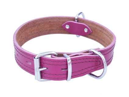 Kožený obojek zdobený šitím, HERRY - Fuchsie (varianta Fuchsie - 35mm x 55cm /40-50/ 07101A)