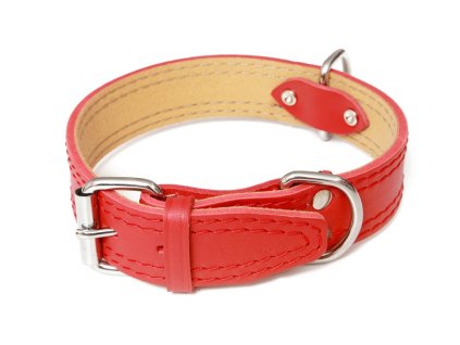 Kožený obojek zdobený šitím, HERRY - Červená (varianta Červená - 40mm x 65cm /47-58/ 07103A)