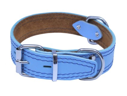 Kožený obojek zdobený šitím, HERRY - Světle modrá (varianta Světle modrá - 35mm x 60cm /45-55/ 07102A)