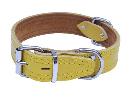 Kožený obojek zdobený šitím, HERRY - Žlutá (varianta Žlutá - 35mm x 50cm /35-45/ 07100A)