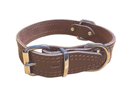 Kožený obojek zdobený šitím, HERRY - Hnědá (varianta Hnědá - 35mm x 60cm /45-55/ 07102A)