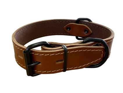 Obojek HERRY, obšitý, černé kování - Koňak (varianta Koňak - 40mm x 65cm /47-58/ 07103AB)