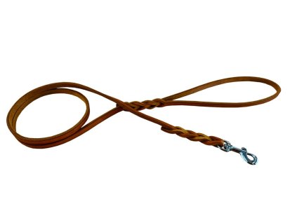 Vodítko mastná kůže VIPET, zapletené - Koňak (varianta Koňak - 8mm x 120cm 00201V)