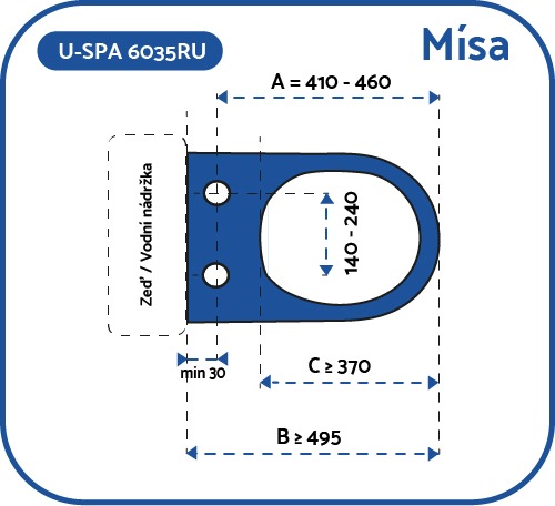 Rozměrové požadavky na velikost a tvar WC mísy pro prkénko USPA-6035RU