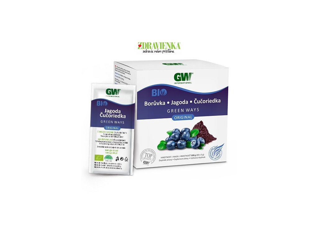 čučoriedka GW - SHOP.ZDRAVIENKA.SK - V Čučoriedke Green Ways nájdeme okrem vitamínov C, A, B2 či B6 aj mangán, horčík, železo, vápnik, sodík, draslík, fosfor, meď, chróm či zinok. Je zaujímavým zdrojom flavonoidov, resveratrolu a antokyanínov. Antokyány sú najvýznamnejšie biologicky aktívne látky čučoriedok. Patria medzi silné antioxidanty s mnohými pozitívnymi účinkami.