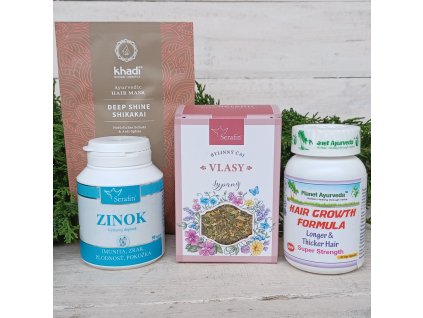 002 Pestujeme pekné vlásky s Čaj Vlasy Serafin Kapsule Hair growth formula Ajurveda planet Kapsule Zinok Serafin Maska na vlasy Khadi