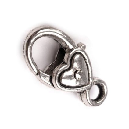 Karabinka ozdobná SRDCE bižuterní zapínání STAROSTŘÍBRO (Barva Starostříbrná )