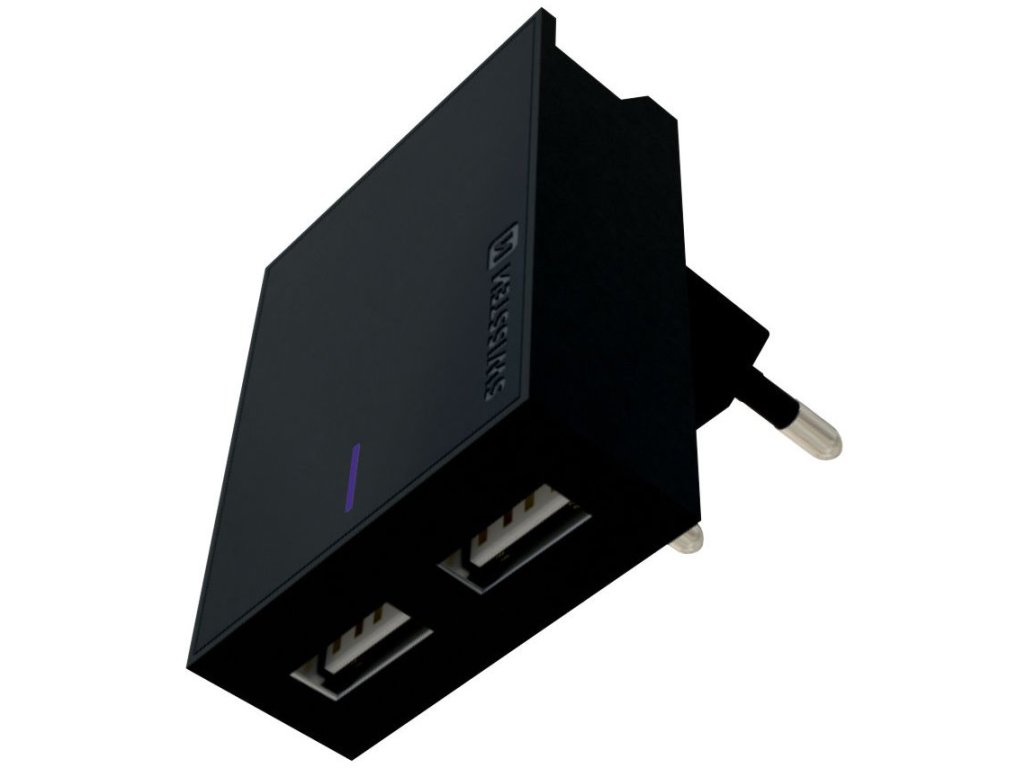Swissten Síťový Adaptér Smart Ic 2X Usb 3A Power + Datový Kabel Usb / Type C 1,2 M Černý 22044000