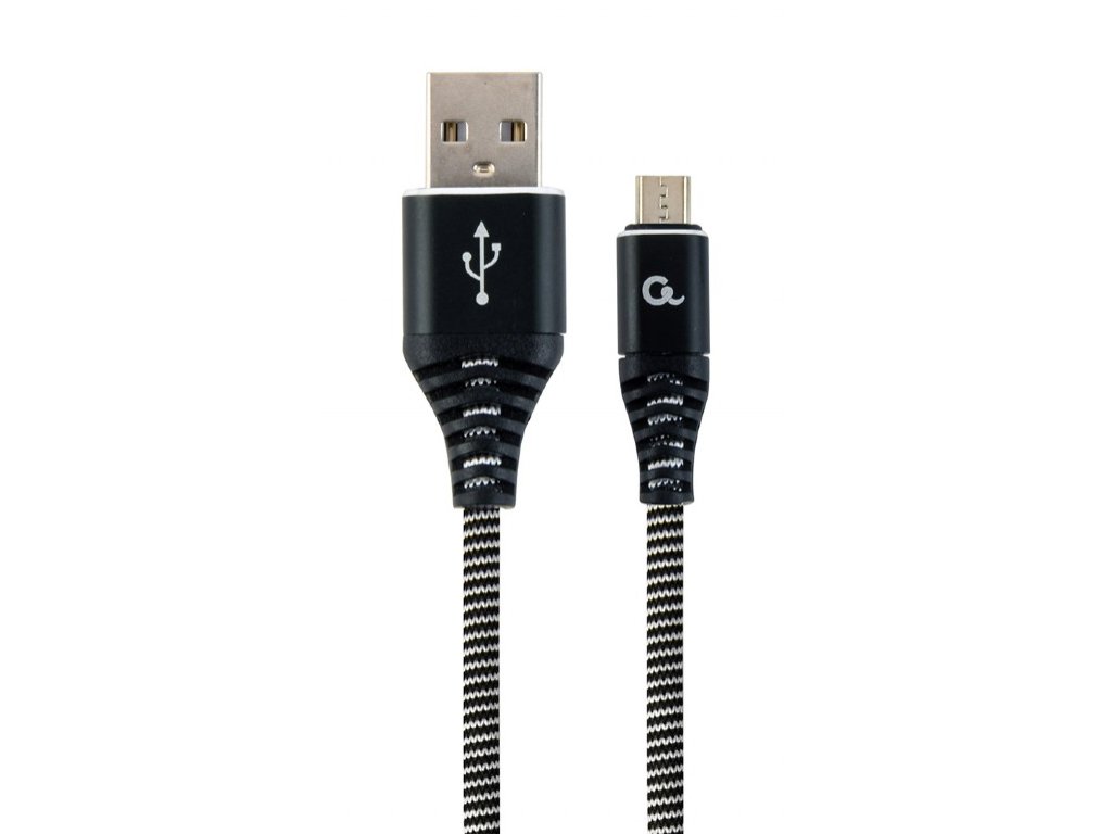 Kábel CABLEXPERT USB 2.0 AM na MicroUSB (AM/BM), 1m, opletený, černo-biely, blister, PREMIUM QUALITY CC-USB2B-AMmBM-1M-BW