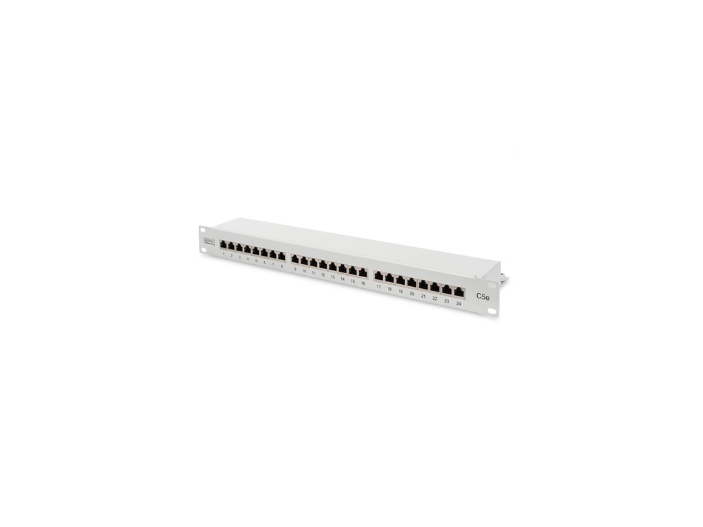 DIGITUS 19" patch panel 24port 1U Cat5E, STP, Krone LSA+, vyväz. lišta, sivý RAL7035 DN-91524S