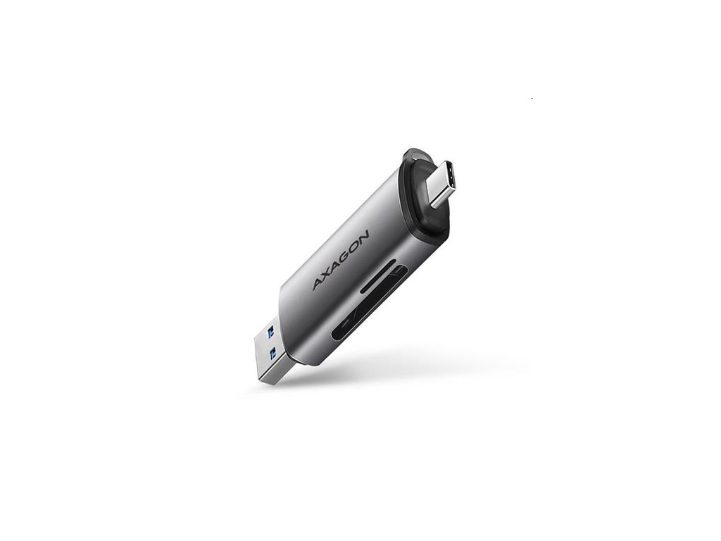 AXAGON CRE-SAC, USB3.2 Gen 1 Type-C + Type-A externá čítačka kariet SD/microSD, podpora UHS-I CRE-SAC