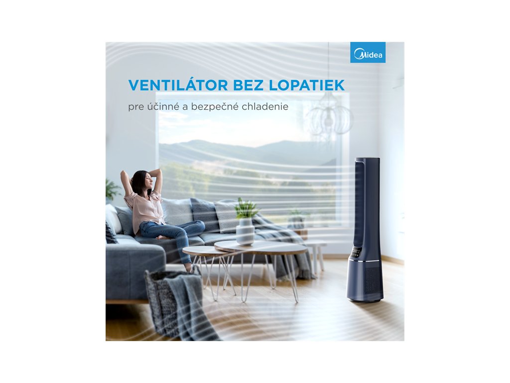 Smart ventilátor a cisticka vzduchu bez lopatiek,WiFi,dialkove ovládanie,H13 HEPA filter,10 rýchlostí,ION,48m2,casovac AMS150-PBW