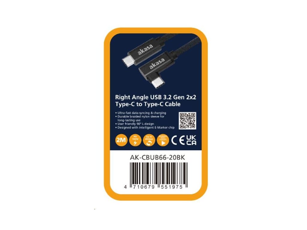 AKASA - USB 3.2 Gen 2 Type-C na C, uhlová AK-CBUB66-20BK