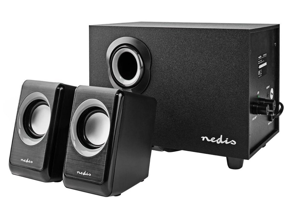 NEDIS PC reproduktory/ 2.1/ výkon 33 W/ 3,5 mm jack/ USB/ ABS/ dřevo/ černé CSPR10021BK