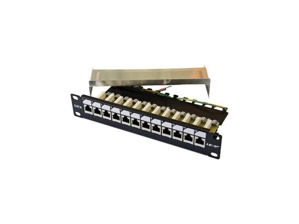 10" patch panel 12port Cat6, FTP, blok UNI-110, vyväz. lišta, 1U čierny OEMPS12-KR-C6C/BK