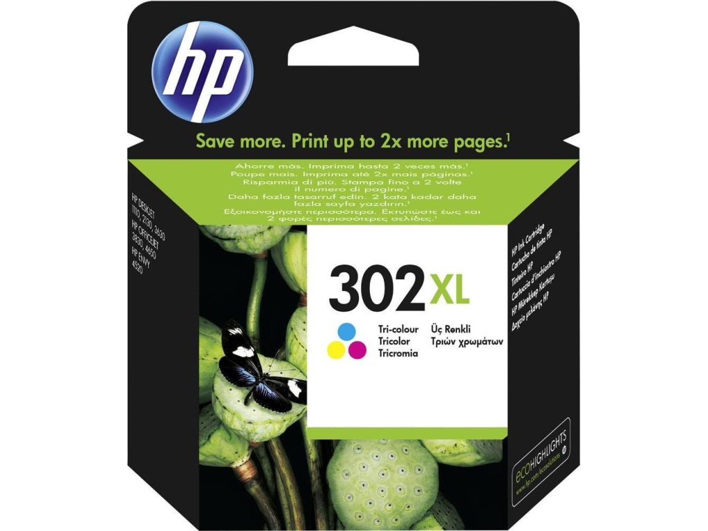 HP inkoustová kazeta 302XL tricolor CMY F6U67AE originál F6U67AE