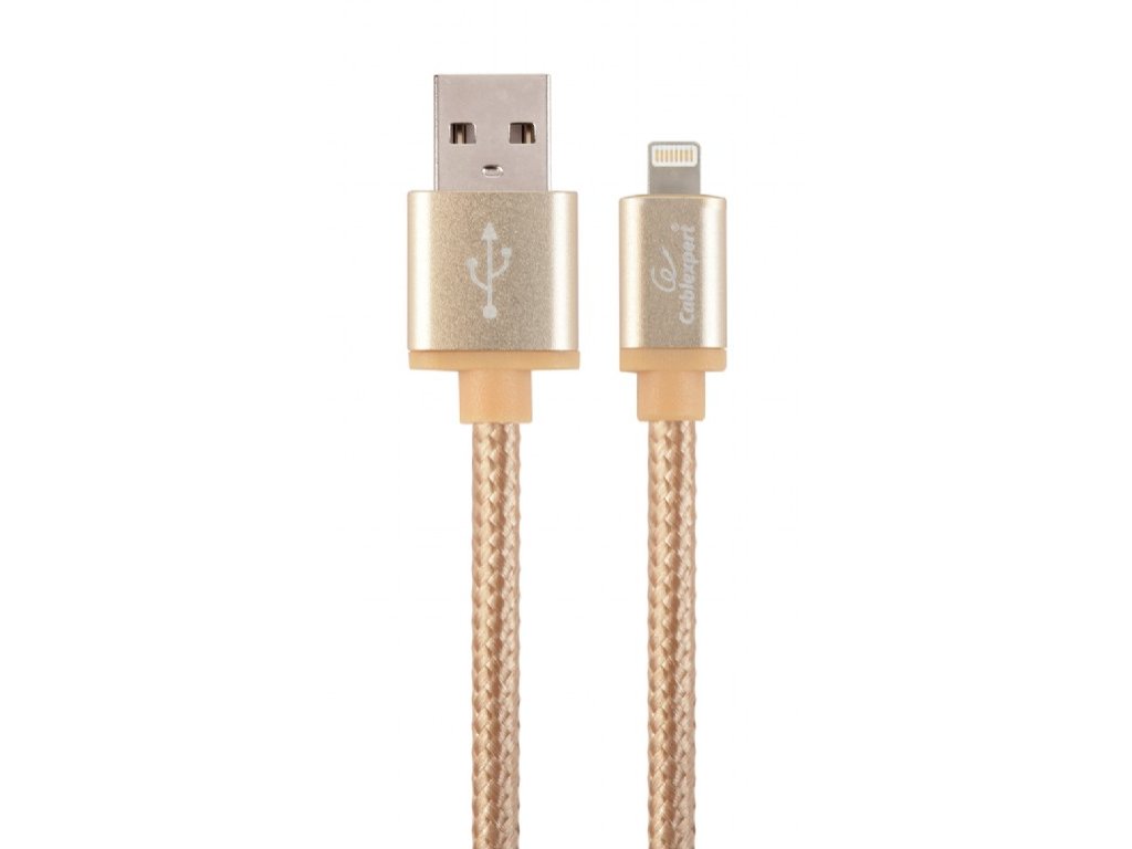 Kábel CABLEXPERT USB 2.0 Lightning (IP5 a vyšší) nabíjací a synchronizačný kábel, opletený, 1,8m, zlatý, blister CCB-mUSB2B-AMLM-6-G