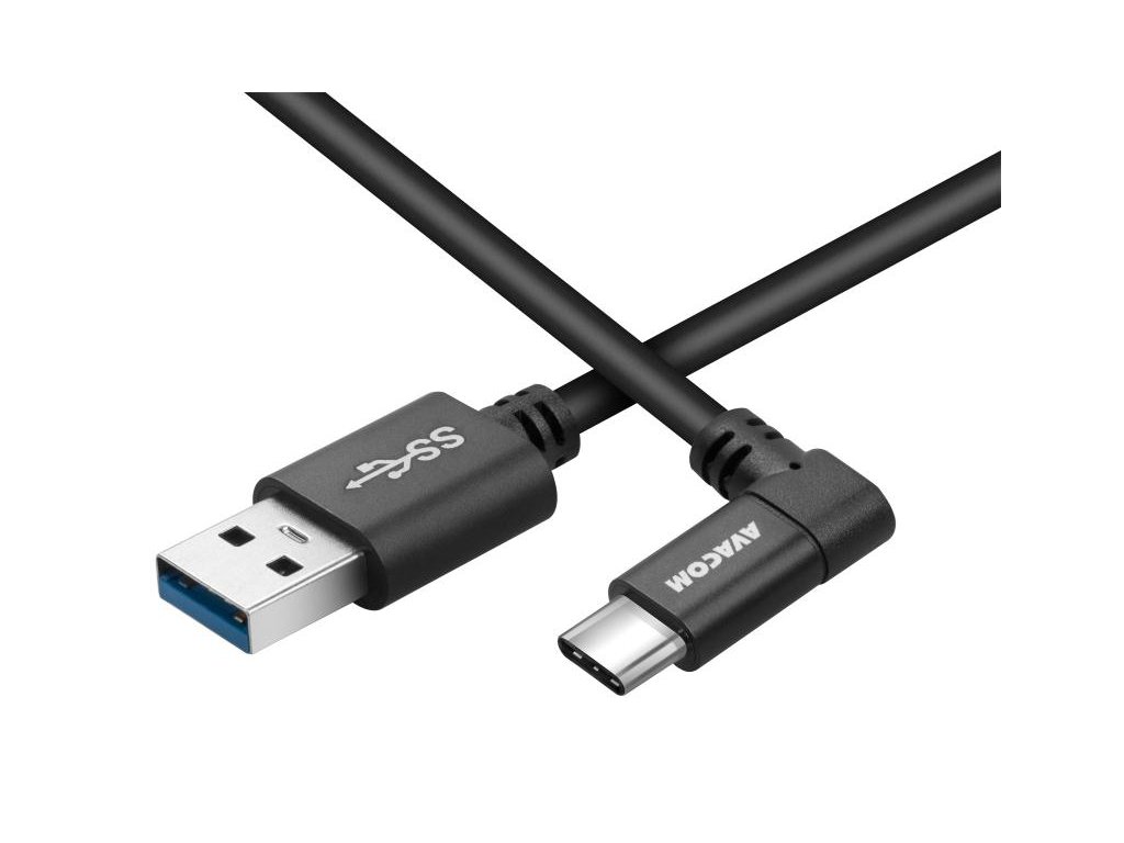 AVACOM dátový a nabíjací kábel USB - USB Type-C, 100cm, konektor v uhle 90 °, čierny DCUS-TPCLR-10K