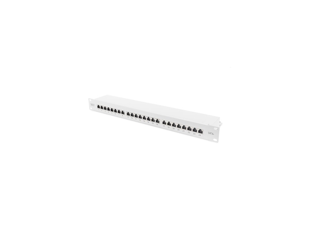 DIGITUS 19" patch panel 24port 1U Cat6A, STP, Krone LSA+, vyväz. lišta, sivý RAL7035 DN-91624S-EA