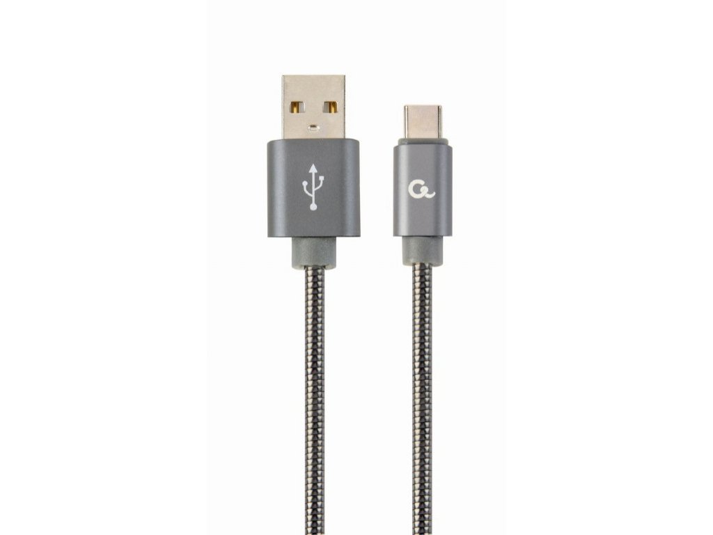 Kábel CABLEXPERT USB 2.0 AM na Type-C kábel (AM/CM), 1m, metalická spirála, šedý, blister, PREMIUM QUALITY