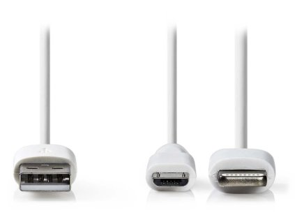 NEDIS synchronizační a nabíjecí kabel 2 v 1/ USB Micro B Zástrčka + Adaptér Lightning - A Zástrčka/ bílý/ 1m CCGP39400WT10