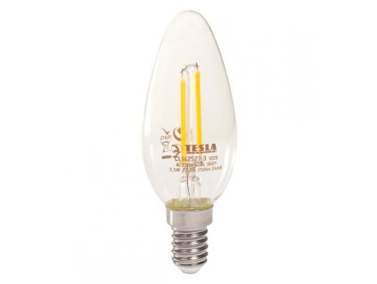 TESLA LED žárovka FILAMENT RETRO svíčka/ E14/ 2,5W/ 230V/ 250lm/ 2700K/ teplá bílá/ čirá CL142527-3