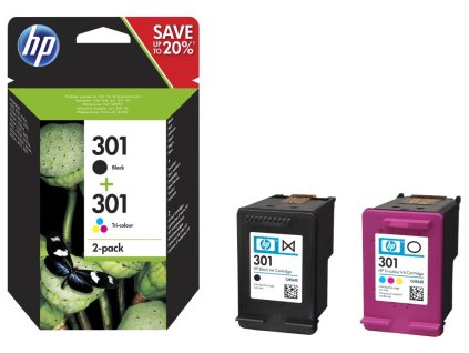 HP 301 Dvojbalení černé/tříbarevné originální inkoustové kazety N9J72AE