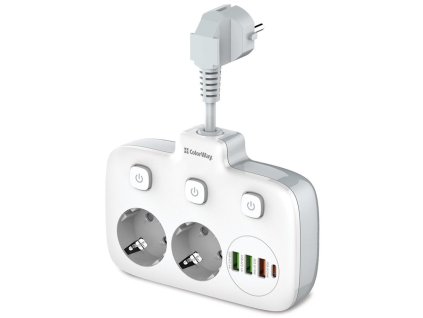 COLORWAY Prodlužovací napájecí přívod/ 2x Schuko/ 3x USB-A/ 1x USB-C / kabel 2,5cm CW-CHE24PDW