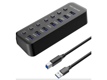 PremiumCord USB 3.2 Superspeed HUB 7-portový s vypínačmi portov KU3HUB7A