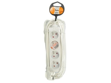 Solight predlžovací prívod, 4 zásuvky, biely, 5m PP23