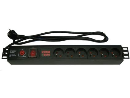 19'' rozvodný panel XtendLan 6x 230V, ČSN, vypínač, nadproudová ochrana 16A, měření spotřeby, kabel 1,8m, 1,5U ZASUVKA6N-VM-19