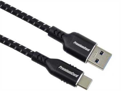 PremiumCord kábel USB-C - USB 3.0 A (USB 3.2 gen1, 3A, 5Gbit/s) bavlnený oplet a hliníkové konektory 1m ku31cx1