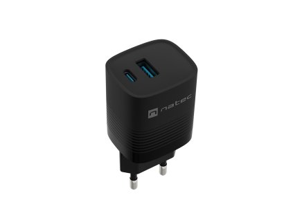 Univerzálna USB nabíjačka Natec RIBERA GaN 30 W, 1X USB-A, 1X USB-C, čierna NUC-2141