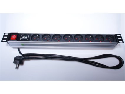 PremiumCord Panel napájací 1U do 19" racku, 8x230V, 2m kábel, vypínač, prepäťová ochrana PDU-F10G08S/SURGE