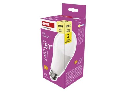 EMOS LED žiarovka Classic A80 / E27 / 20 W (150 W) / 2452 lm / Teplá biela ZQ5E81
